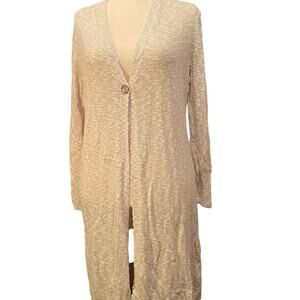 PureJill Women Duster-Cardigan, Long, Cream/White, Medium Petite, Button Closure